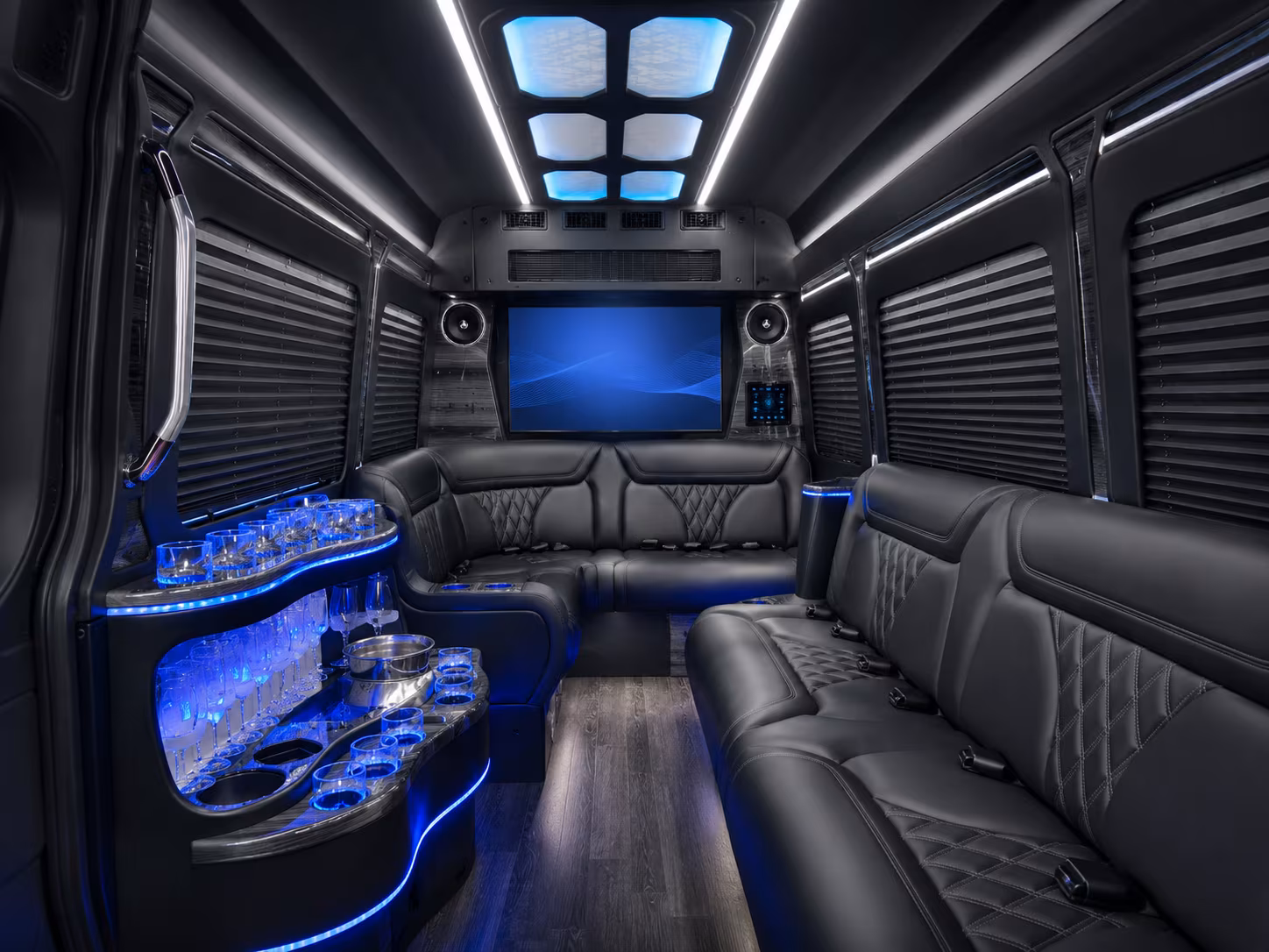 hollywood 50 passenger party bus inside